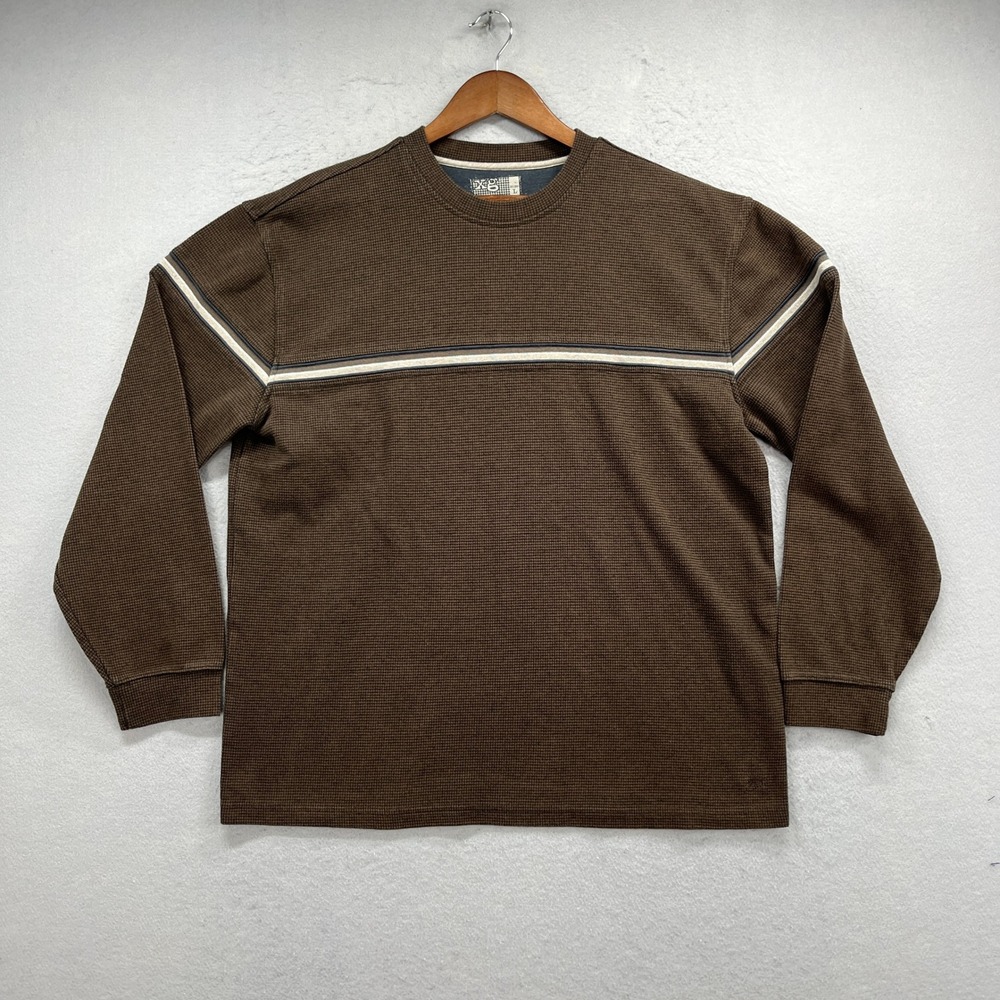 XG Sweatshirt Mens Large Brown Waffle Knit Crew Neck Skate Streetwear Retro 90s